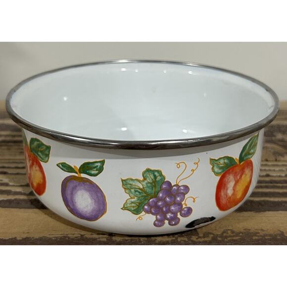 Vintage Enamel Fruit Accent Mixing Bowl 6” Diameter Made In Indonesia - Picture 2 of 6